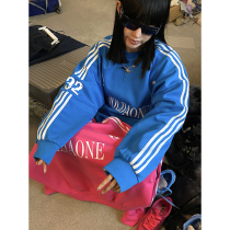 He Yimo American retro design three-bar sweater womens 2023 spring new loose couple coat trend