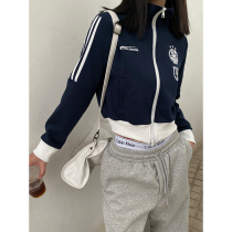 He Yimo Double Zipper Sports Short Casual Jacket Female 2023 Early Spring New American Style Retro Thin Jacket