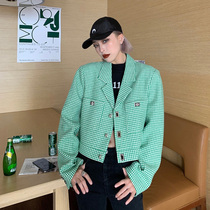 He Yimo 2021 New Year Thousand Bird Blazers Suit Female Spring and Autumn Thin Loose Korean Lazy Style Top Tide