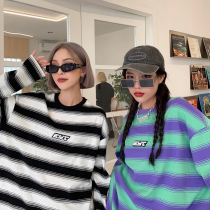 Why foam striped long sleeve T-shirt female Tide brand new thin loose early autumn top lazy wind High Street ins tide