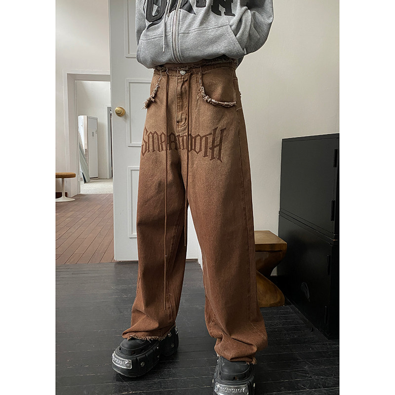 Why foam American retro - edge design letter jeans girl in early 2023 new loose straight pants