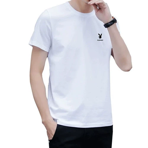 Playboy, летняя белая трендовая хлопковая универсальная футболка для отдыха, короткий рукав