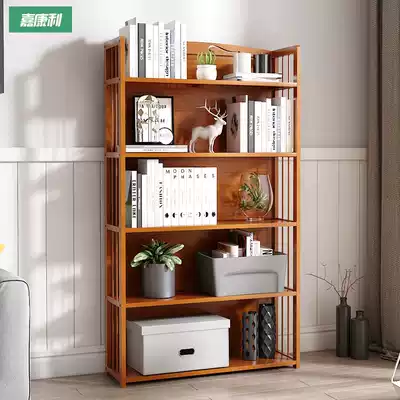 Nanzhu wood simple bookshelf storage floor-to-ceiling simple solid wood living room multi-layer children's small bookcase desktop storage students