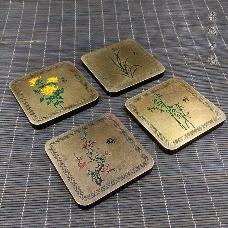 Wenchang Pavilion antique pure copper paperweight ruler square plum orchid bamboo chrysanthemum town ruler four treasures desktop ornaments