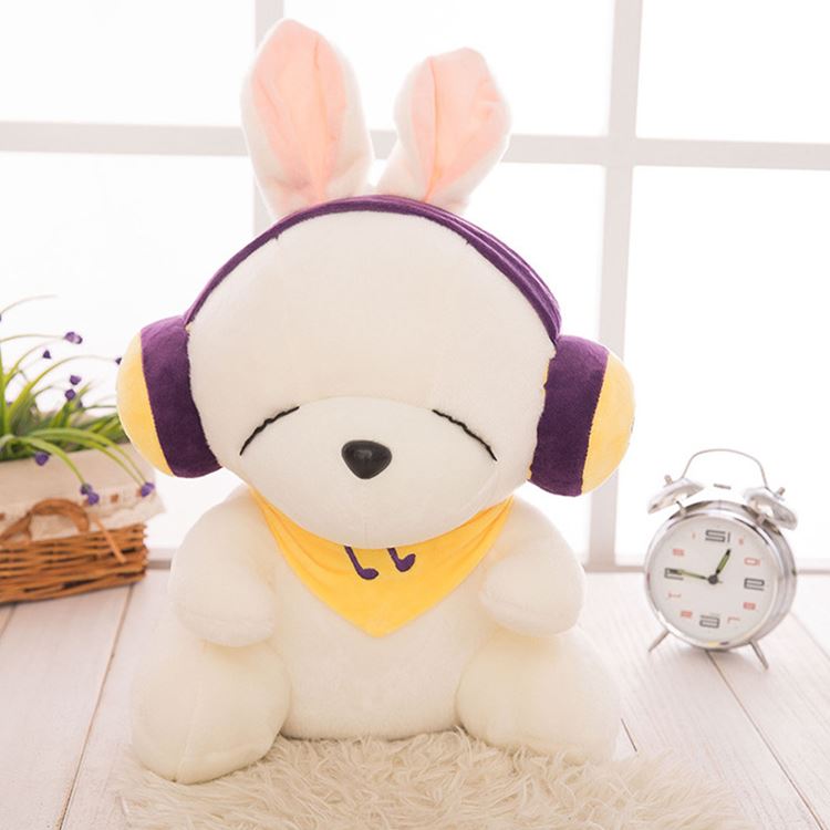 Music headphones cute rogue rabbit doll little white rabbit doll doll birthday gift plush toy pillow female