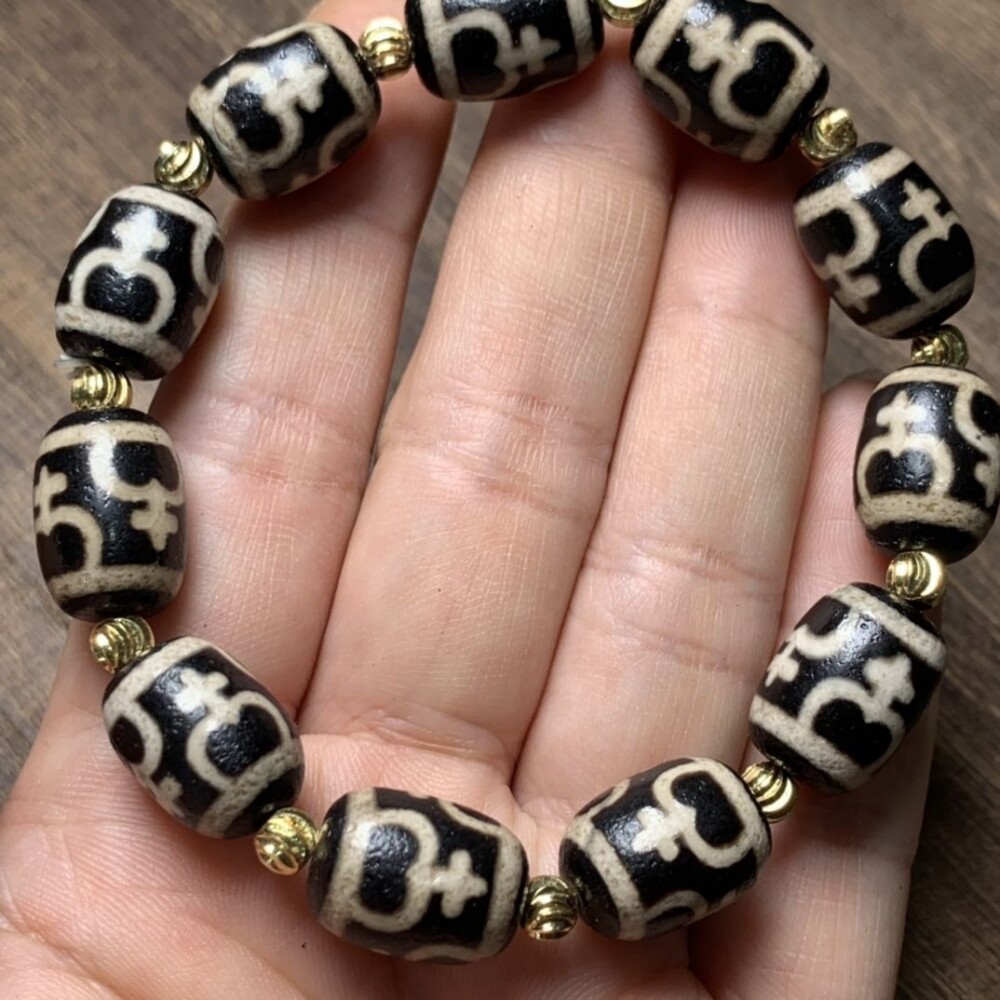 西藏老料财神天珠手链男女款三九眼虎牙天珠手串复古民族风配珠