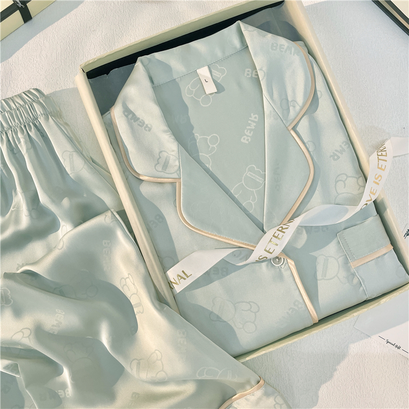 Ice Silk Pajamas for Women 2026 New Spring and Summer Short-Sleeved Shorts and Long Pants Three-Piece Set High-End Gift Box for Gifting