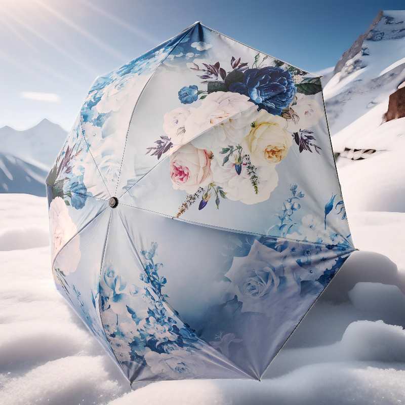 Ice Blue Flower Umbrella, Dual-Purpose Umbrella for Both Sunny and Rainy Weather, New Product