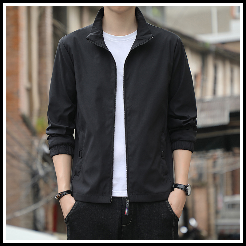Men's Spring and Autumn Stand-Up Collar Jacket, Men's Spring Black Casual Windbreaker, Men's Clothing Top, 2025 New Style