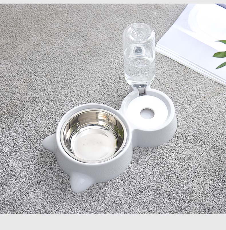 Mèo bát đôi bát uống tự động chó bát bảo vệ cổ tử cung bát bằng thép không gỉ chống lật mèo chậu thức ăn bát mèo bát cơm - Cat / Dog hàng ngày Neccessities 	bát ăn chống gù cho chó	