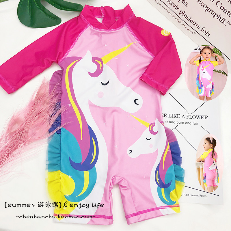 Children's swimsuit Unicorn girl jumpsuit ins net red sun protection UV hot spring beach pool 3-6-9 years old