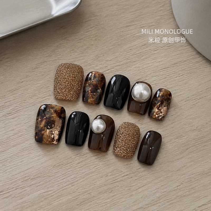 【Mili Rice Grain】 Brown Tide Original Design Hand-Painted Niche High-End Texture Short Wearable Nail Art 【Mili Rice Grain】 Brown Tide Original Design Hand-Painted Niche High-End Texture Short Wearable Nail Art