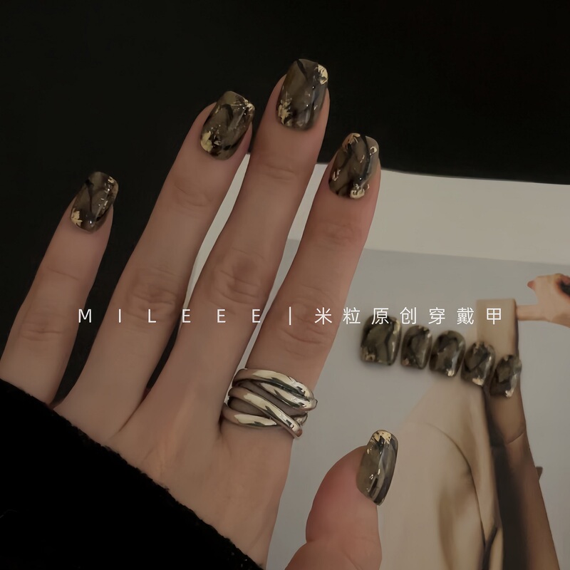 【Mili Rice Grain】Pohen Original Design Short Handmade Wearable Nails Autumn and Winter Niche High-End Texture Nail Art