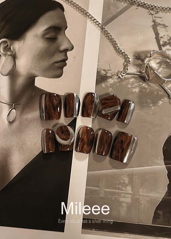 [Mileee Rice Grain] Wood Traces Pure Hand-Painted Original Design Handmade Wearable Nails Niche High-End Short Manicure