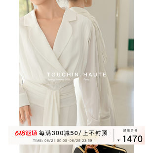 TOUCHINранняя весна небольшой ароматный 90s ретро классическая Показывать модель доставки талия Бумажный человечек в стиле старых денег платье