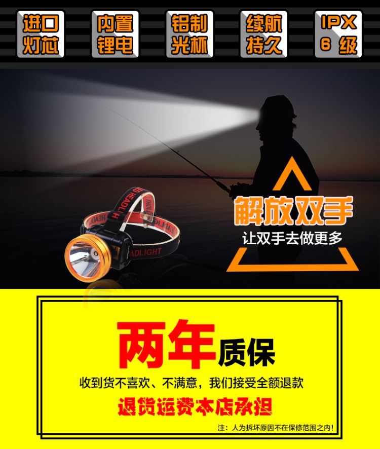 Đầu gắn trên dẫn đèn pha chói sạc siêu sáng 3000 mét cá đèn pin chiếu sáng ngoài trời pin lithium thợ mỏ đèn đèn pin laser