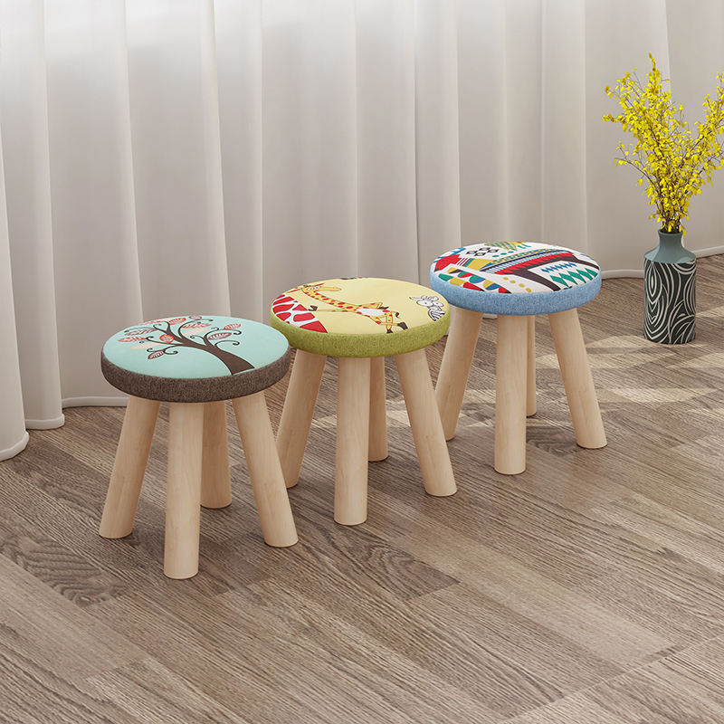 Solid wood small stool change shoes soft stool home adult living room coffee table sofa stool round stool small chair fabric small bench