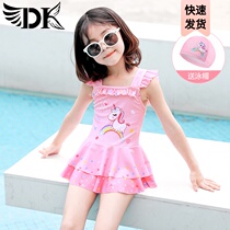 DK childrens swimsuit girls small medium and large childrens princess skirt one-piece swimsuit 2021 new hot spring bathing suit