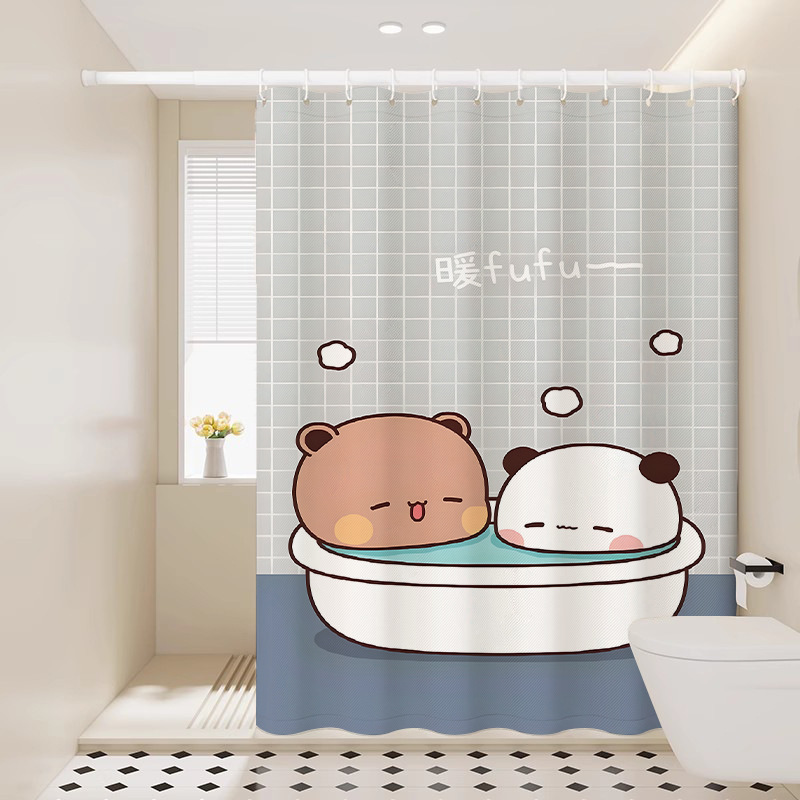 Cartoon One and Two and Bubu Cute Shower Curtain, Thickened Waterproof Bathroom Curtain for Dry and Wet Separation