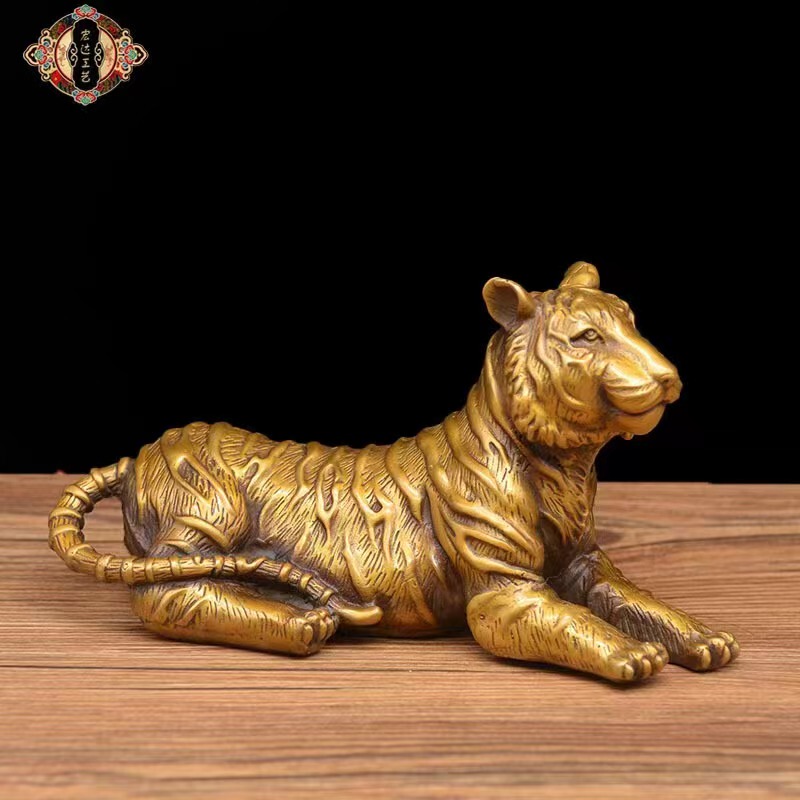 Pure Copper Twelve Zodiac Tiger Figurine, Tiger on the Mountain, Auspicious Tiger, Tiger Desktop Decoration, Tiger Brings Strength, Tiger Ornament