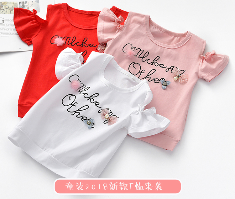 Mùa hè 2019 quần áo trẻ em nữ mới bé quây hoang dã bé nhỏ chữ nước ngoài bé gái áo thun cotton áo thun cho bé