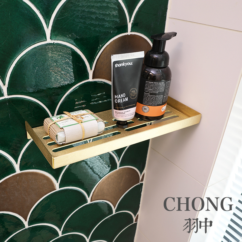 Chong Chong Brass powder room shelf wall mounted bathroom wall hanging basket corner bathroom storage Golden Nordic