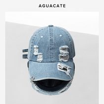 AGUACATE European and American Tide Brand Street Cowboy Wash Water cut broken couple hat cap cap bend along baseball cap men and women