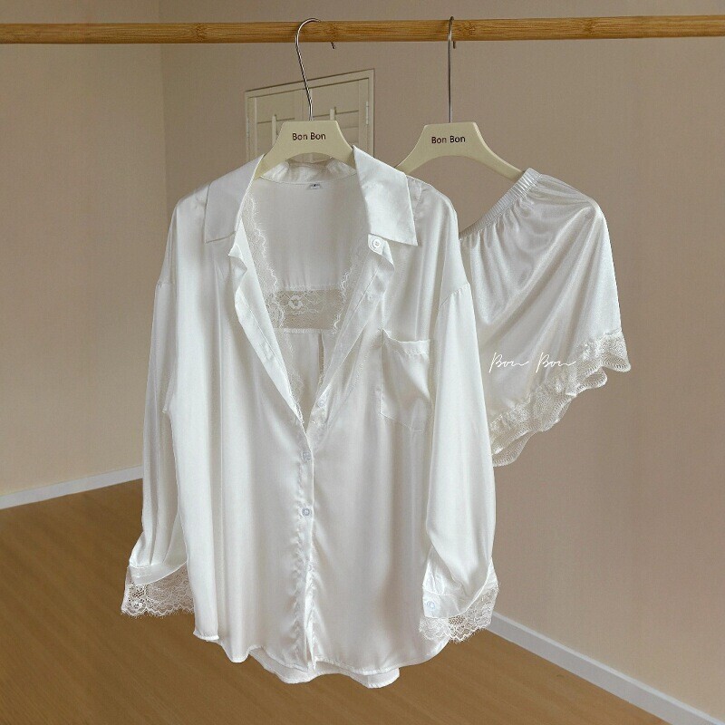 Gentle Trap ~ Lace White Shirt Dress ~ Pure Desire Atmosphere Nightgown for Women ~ Spliced Lace Temptation Sexy and High-End Gentle Trap ~ Lace White Shirt Dress ~ Pure Desire Atmosphere Nightgown for Women ~ Spliced Lace Temptation Sexy and High-End