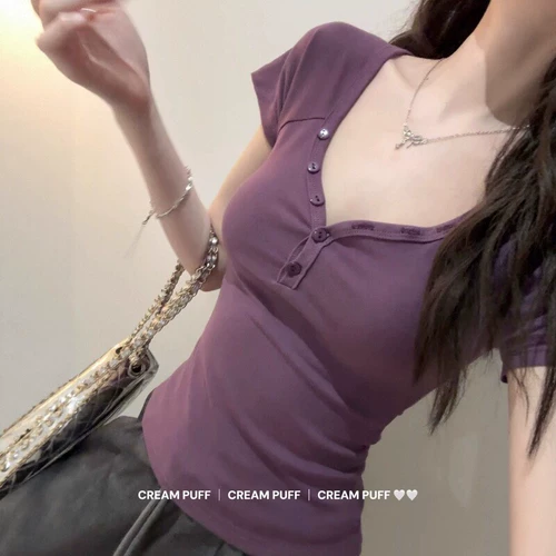 Самая красивая фиолетовая футболка в мире — сказочная футболка с прекрасным сердечком!Французский топ для похудения с тонкой талией Pure Desire для женщин