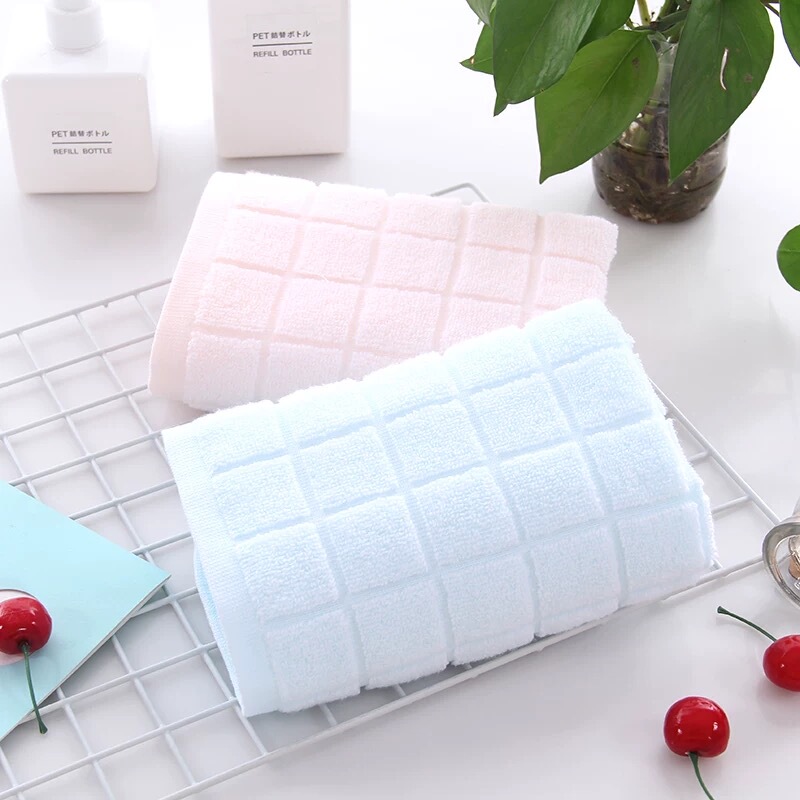 Hua Le All-Cotton Checkered Adult Towel, Solid Color Pure Cotton Plaid Towel, Absorbent Pink Beige Towel Gift Box Set