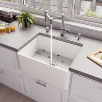 Fireclay24 inch flat modern kitchen sink front straight side ceramic wash basin farmhouse American sink