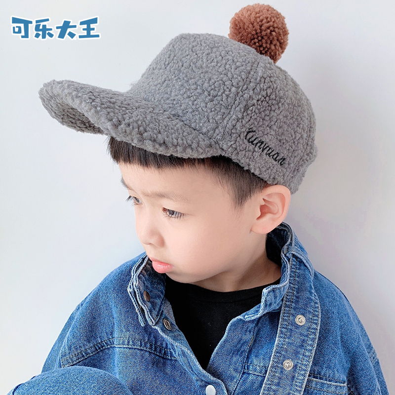 Autumn and Winter Children's cap warm hat board boys and girls baby baseball cap lamb wool hat Korean version of tide