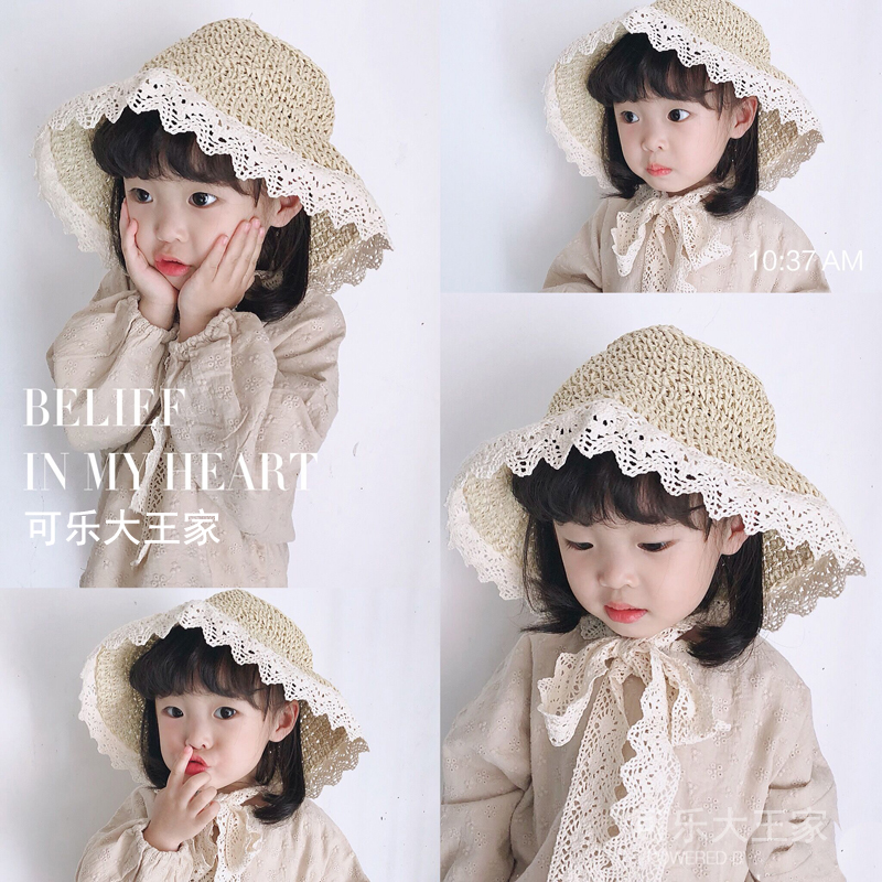 Baby Baby Grass Hat Baby Mother Girl Child Girl Child Spring Autumn Season Sunscreen Sunscreen Lace Korean Version Summer Beach Hat