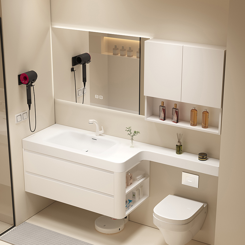 Imported Dupont Corian Bathroom Cabinet Toilet Integrated Extended Edge Bathroom Seamless Washbasin Hand Washing Ceramic Basin