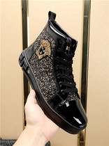 European Station mens shoes 2021 autumn and winter new beauty Duesha sequin Inn genuine leather lacing casual high help board shoe mens wave