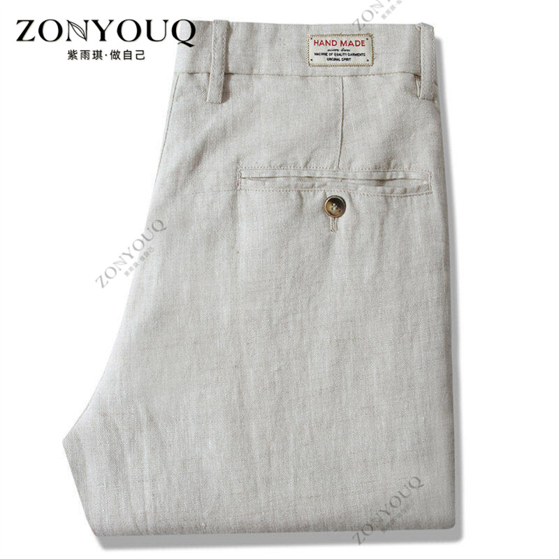Linen Casual Pants for Men, Summer Thin Style, Simple Business Casual Straight-Leg Slim Fit, Comfortable, Breathable, Fashionable, Versatile Pants