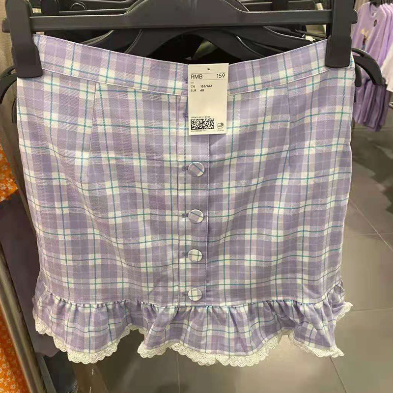 Purple Check & 001HM0990435 female skirt 2021 new pattern Woven Fabric lesbian  Half body Short skirt hm crane 159 No return or exchange