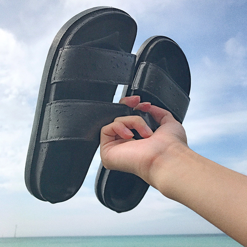 江南潮牌文艺男装 纯色简约情侣潮男女一字拖鞋港风文艺沙滩凉拖