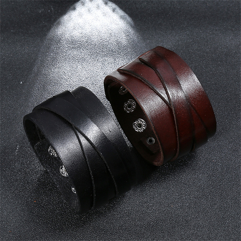Factory Direct Sales European and American Retro Leather Bracelet Creative Simple Men's Punk Style Leather Bracelet