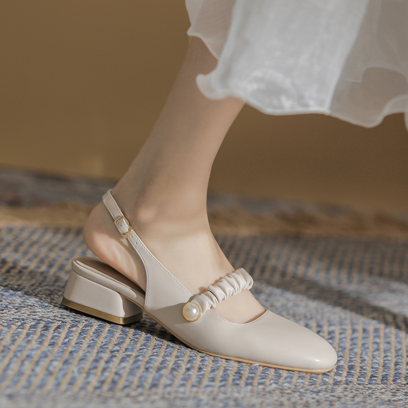 2021 summer new net red thick heels low heels square toe toe sandals female fairy style Mary Jane shoes single shoes women