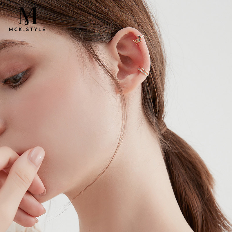 Three sets of star earbone entrainment earrings sets French style high level sensational sweetness student ear clip women without earring earrings