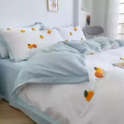 Summer four-piece set skin-friendly nude sleeping cotton cotton bed sheet quilt cover 4 three-piece single bed supply kit