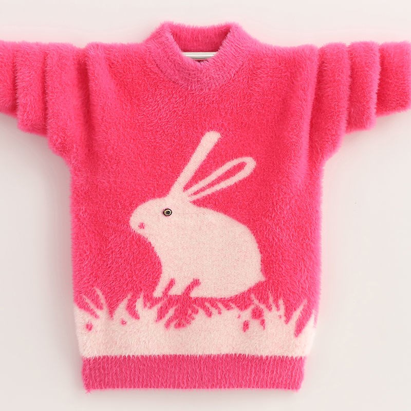 Girl Water Mink Suede Little White Rabbit Sweater 2021 New Autumn And Winter Style Thickened Warm Ocean Sends CUHK Child Women's Undershirt