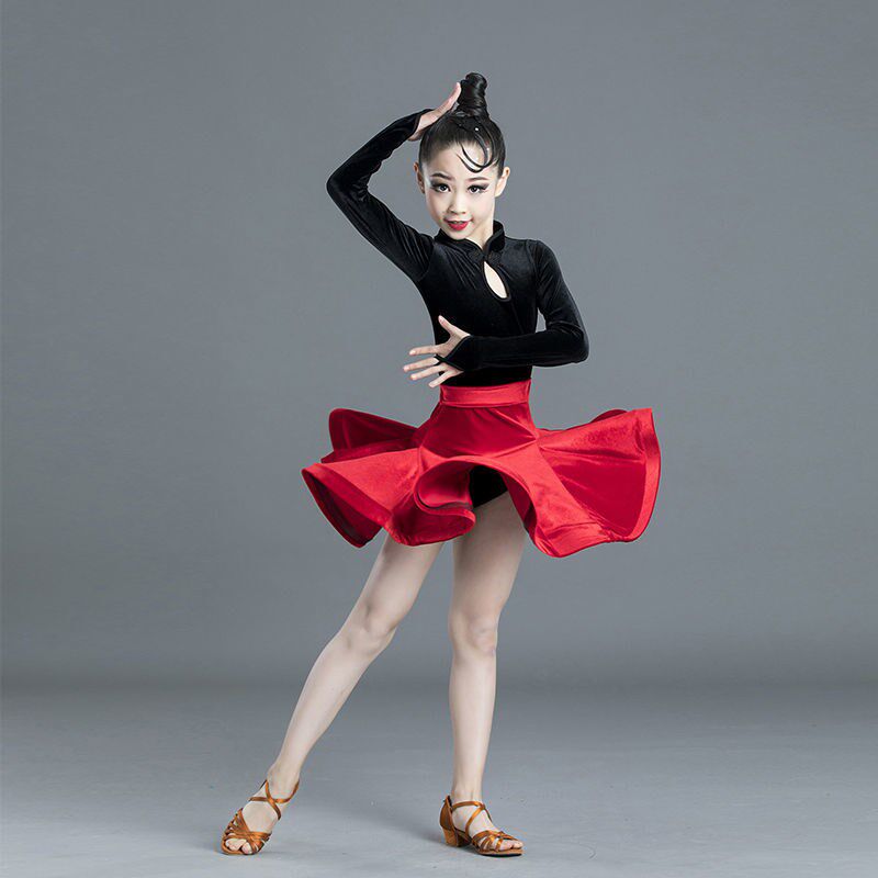 Children Latin dance Costume Girl Autumn Winter Practice professional Appraisal Exam Competition Performance Clothing Girl Latin dress