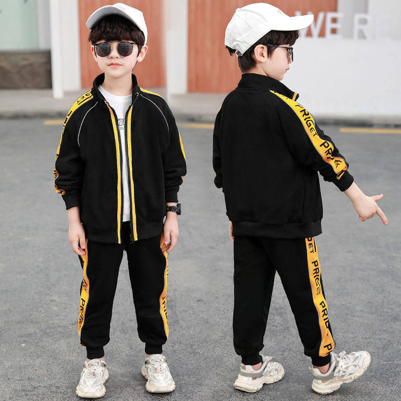 Boys spring suit 2021 new Foreign school baby tide brand clothes Children's spring handsome sports two-piece suit