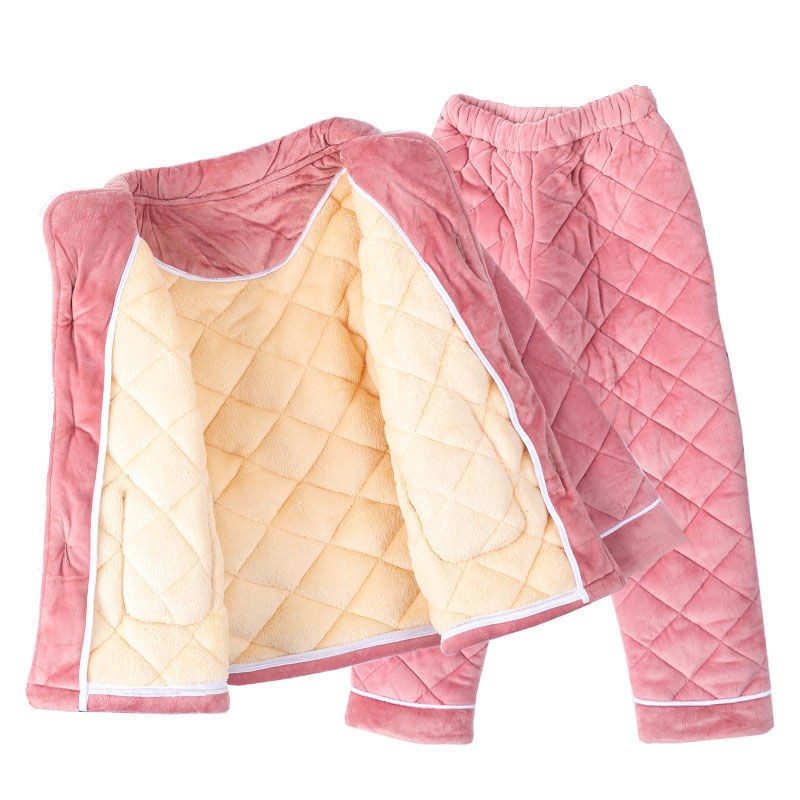 Day School Girl Sleepwear Autumn Winter Thickened Triple Clip Cotton CUHK Girl's Home Suit Flannel Sumpsuit Flannel Children Pyjamas