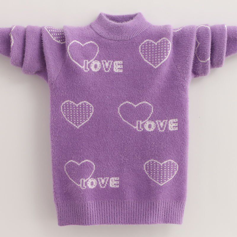 Girls Mink Fleece Sweater Children's Mink Fleece Thick Sweater Girls Big Kids Autumn and Winter Plus Fleece Warm Western Style Bottoming Shirt