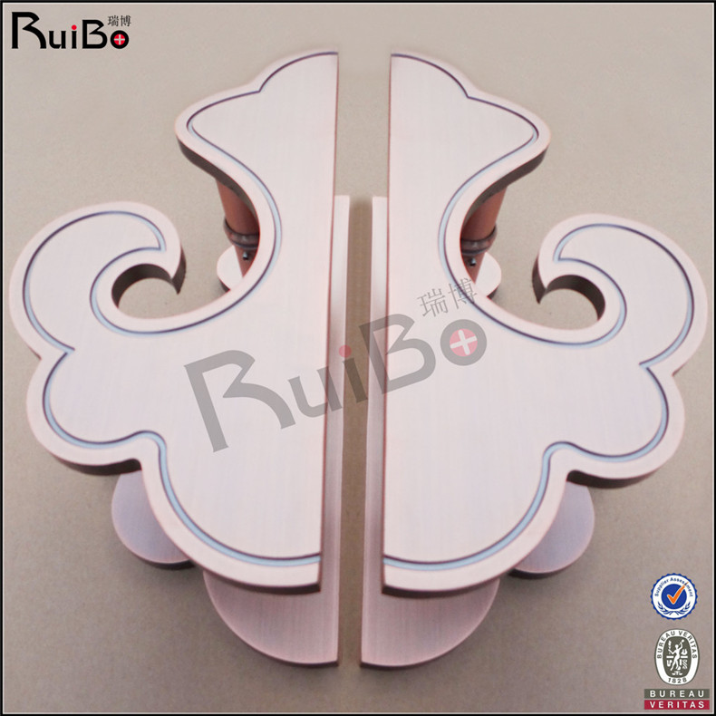 Chinese-style spot double-door tempered glass door solid carved semi-circular door handle wooden door pull door handle bronze