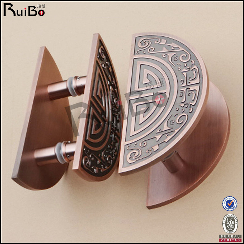 Stainless steel metal carving Chinese style bronze framed glass hotel wooden door sliding door sliding door hi word semicircle handle