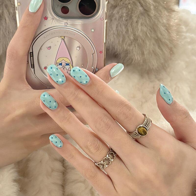 Purely Handmade Sea Salt Polka Dot Press-On Nails, High-End, Complexion-Enhancing, Green Polka Dot Manicure, Fake Nails, Energetic and Versatile Finished Product Purely Handmade Sea Salt Polka Dot Press-On Nails, High-End, Complexion-Enhancing, Green Polka Dot Manicure, Fake Nails, Energetic and Versatile Finished Product